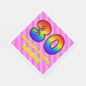 30歳の誕生日:ピンクストライプのハートとレインボー# 30 スタンダードランチョンナプキン (角)