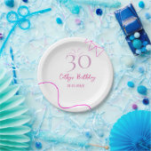 30歳の誕生日+ピンク+パステルカラーの手描きレトロ ペーパープレート (パーティー)