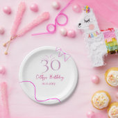 30歳の誕生日+ピンク+パステルカラーの手描きレトロ ペーパープレート (パーティー)