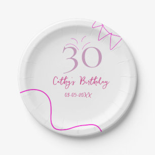 30歳の誕生日+ピンク+パステルカラーの手描きレトロ ペーパープレート