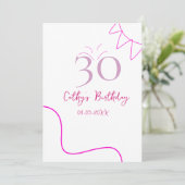 30歳の誕生日+ピンク+パステルカラーの手描きレトロ 招待状 (スタンド正面)