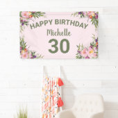 30歳の誕生日 ピンク パープル 水彩 花 横断幕 (インサイチュ)