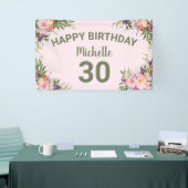 30歳の誕生日 ピンク パープル 水彩 花 横断幕 (トレードショー)