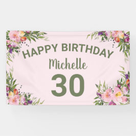 30歳の誕生日 ピンク パープル 水彩 花 横断幕