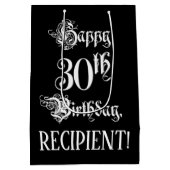 30歳の誕生日： ファンシー、スクリプエレガントト+名前をカスタムする ミディアムペーパーバッグ (裏面)