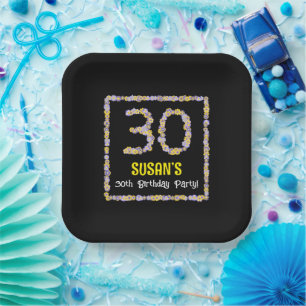30歳の誕生日:フローラ花数,名前をカスタムする ペーパープレート