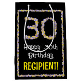 30歳の誕生日:フローラ花数,名前をカスタムする ミディアムペーパーバッグ (正面)