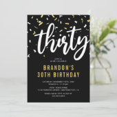 30歳の誕生日 ブラックゴールドのコンフェティ招待状 招待状 (スタンド正面)