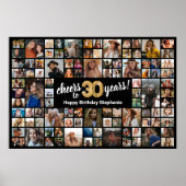 30歳の誕生日 ブラックゴールド 100枚フォトコラージュ ポスター (正面)