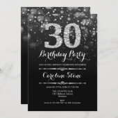 30歳の誕生日 – ブラックシルバー 招待状 (正面/裏面)