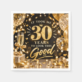 30歳の誕生日 ブラック＆ゴールドテーマ スタンダードカクテルナプキン
