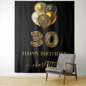 30歳の誕生日 ブラック ゴールド レオパード 名前 スクリプト タペストリー (インサイチュ)