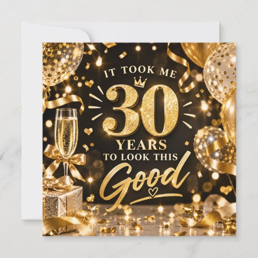 30歳の誕生日 ブラック&ゴールド 招待状 (正面)