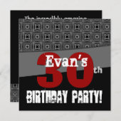 30歳の誕生日 ブラック＆ホワイトのパターン 男性用 招待状 (正面/裏面)