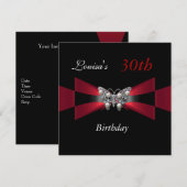 30歳の誕生日 ブラック&レッドの蝶 招待状 (正面/裏面)