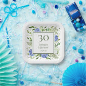 30歳の誕生日 ブルー・ハイドランジア ペーパープレート (パーティー)