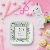 30歳の誕生日 ブルー・ハイドランジア ペーパープレート (パーティー)