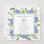 30歳の誕生日 ブルー ハイドランジア 招待状 (正面)