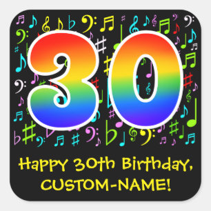 30歳の誕生日:ミュージカラフルックシンボル、レインボー30 スクエアシール