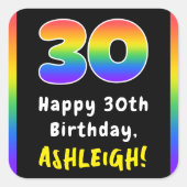 30歳の誕生日:レインボースペクトル# 30,名前をカスタムする スクエアシール (正面)