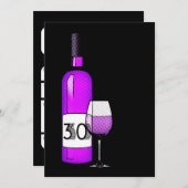 30歳の誕生日:ワインボトルとグラス 招待状 (正面/裏面)