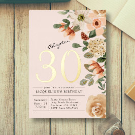 30歳の誕生日 ヴィンテージ フラワー ピーチ チャプター30 箔招待状