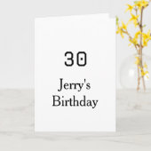 30歳の誕生日 名前と日付 ボールド体 シンプル カード (黄色い花)