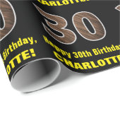 30歳の誕生日：名前フェイク&木目パターン「30」 ラッピングペーパー (ロールコーナー)