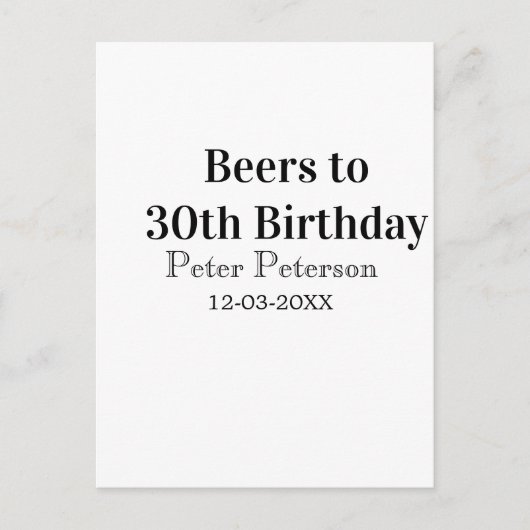 30歳の誕生日 名前 日付 おしゃれ シンプル ポストカード (正面)