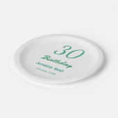 30歳の誕生日 名前 日付 太字 レトロ ターコイズ シンプル ペーパープレート (アングル)
