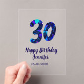30歳の誕生日 名前 日付 年号 青いスパークル アクリル招待状 (インサイチュ (ポータブル))