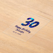 30歳の誕生日 名前 日付 年号 青いスパークル アクリル招待状 (レイダウン)