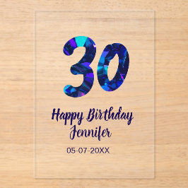 30歳の誕生日 名前 日付 年号 青いスパークル アクリル招待状