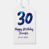 30歳の誕生日 名前 日付 年号 青いスパークル ギフトタグ (裏面)