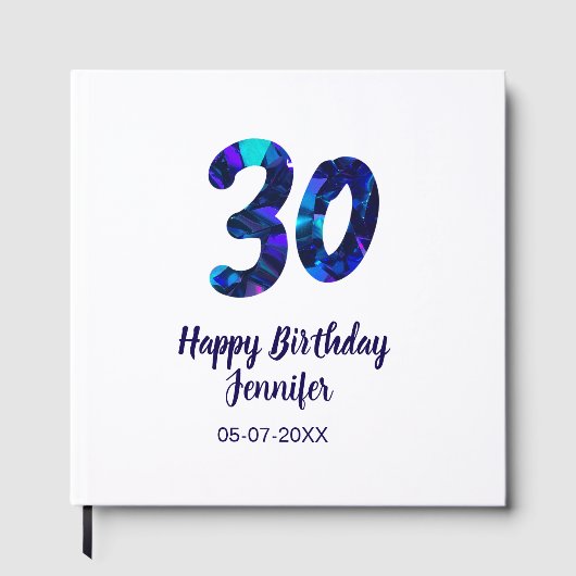 30歳の誕生日 名前 日付 年号 青いスパークル ゲストブック (正面)