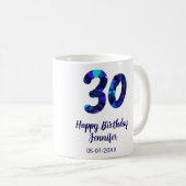30歳の誕生日 名前 日付 年号 青いスパークル コーヒーマグカップ (正面右)