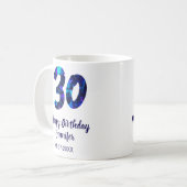 30歳の誕生日 名前 日付 年号 青いスパークル コーヒーマグカップ (正面左)