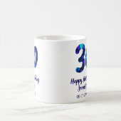 30歳の誕生日 名前 日付 年号 青いスパークル コーヒーマグカップ (中央)