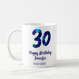 30歳の誕生日 名前 日付 年号 青いスパークル コーヒーマグカップ