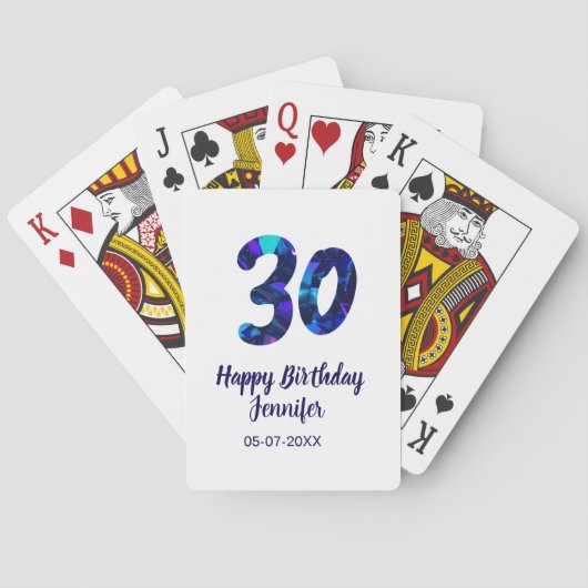 30歳の誕生日 名前 日付 年号 青いスパークル トランプ (裏面)