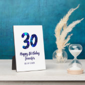 30歳の誕生日 名前 日付 年号 青いスパークル フォトプラーク (側面)