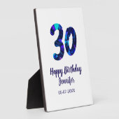 30歳の誕生日 名前 日付 年号 青いスパークル フォトプラーク (側面)