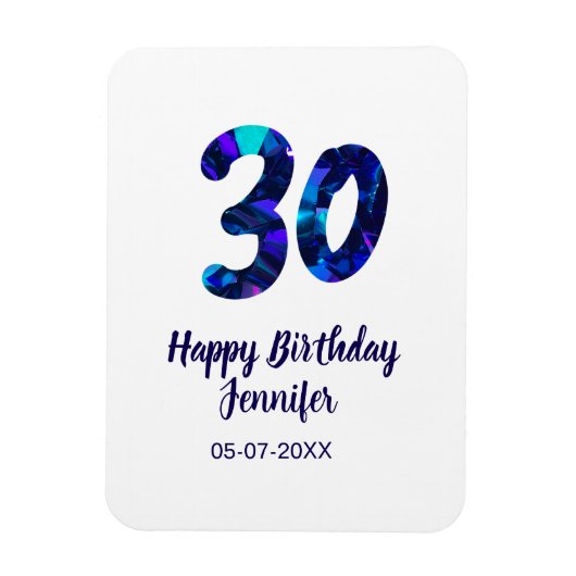 30歳の誕生日 名前 日付 年号 青いスパークル マグネット (縦)