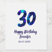 30歳の誕生日 名前 日付 年号 青いスパークル ワインラベル (シングルラベル)