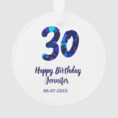 30歳の誕生日 名前 日付 年号 青い輝き  オーナメント (裏面)