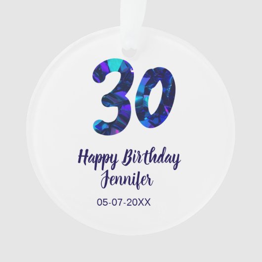 30歳の誕生日 名前 日付 年号 青い輝き  オーナメント (正面)