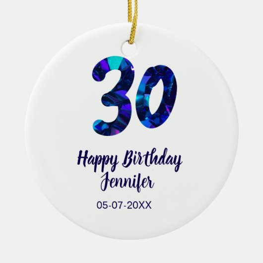 30歳の誕生日 名前 日付 年号 青い輝き  セラミックオーナメント (正面)