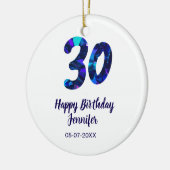 30歳の誕生日 名前 日付 年号 青い輝き  セラミックオーナメント (左)