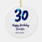 30歳の誕生日 名前 日付 年号 青い輝き  セラミックオーナメント (裏面)