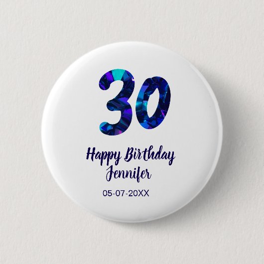 30歳の誕生日 名前 日付 年号 青い輝き  缶バッジ (正面)